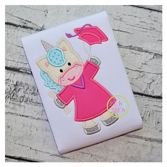 Graduation Unicorn Applique | Machine Embroidery Designs by JuJu