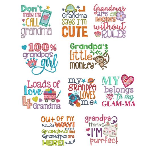 Cute Grandparent Sayings Machine Embroidery Designs by JuJu
