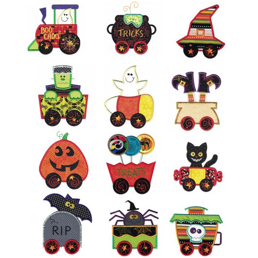 Halloween Train Applique Machine Embroidery Designs by JuJu