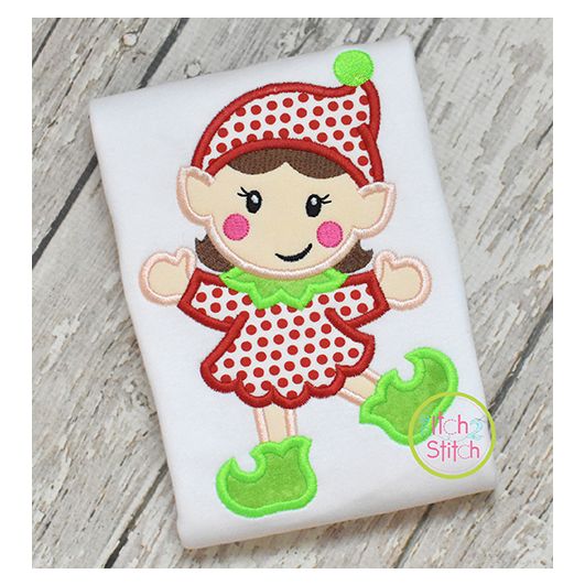 Happy Elf Girl Applique | Machine Embroidery Designs by JuJu