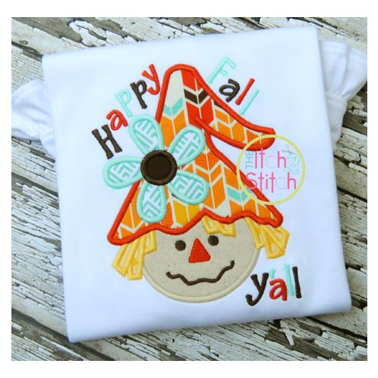 Scarecrow Girl Happy Fall Y'all Applique | Machine Embroidery Designs by JuJu