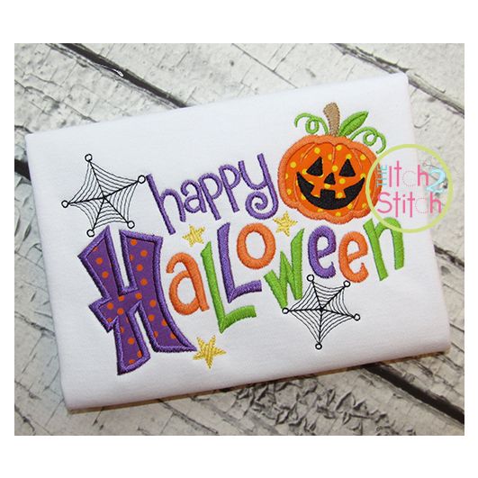 Happy Halloween Jack O Lantern Applique | Machine Embroidery Designs by JuJu