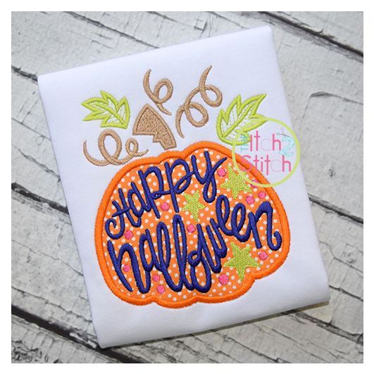 Happy Halloween Pumpkin Applique | Machine Embroidery Designs by JuJu