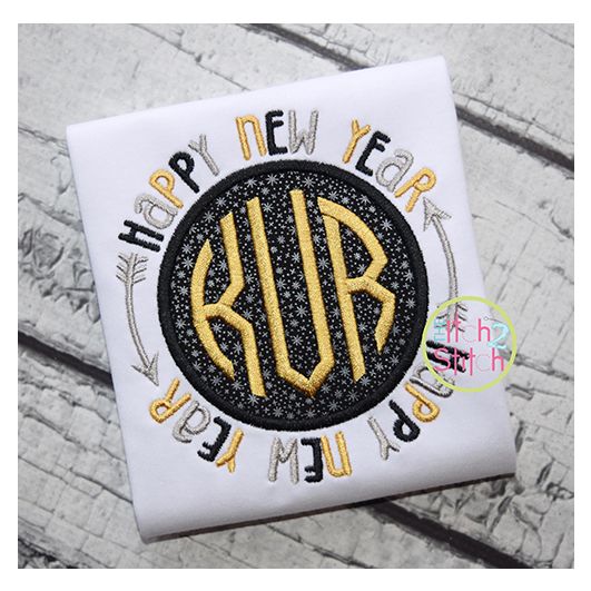 Happy New Year Circle Frame Applique | Machine Embroidery Designs by JuJu