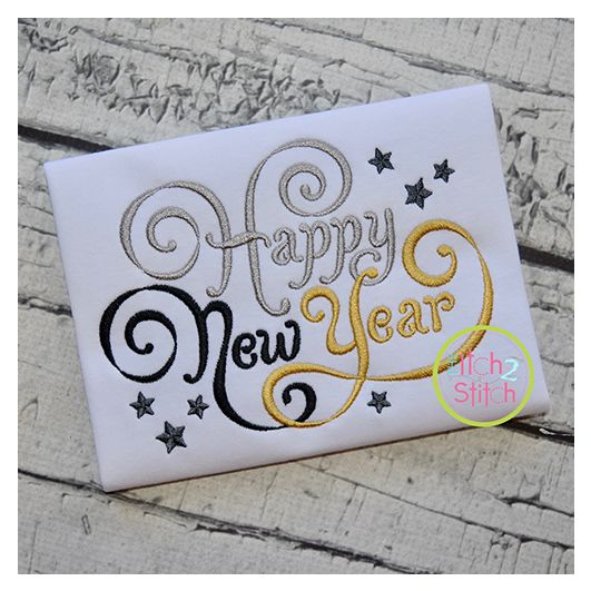 Happy New Year Swirl Embroidery | Machine Embroidery Designs by JuJu