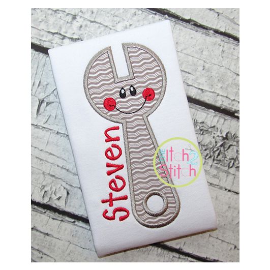 Happy Wrench Applique | Machine Embroidery Designs by JuJu