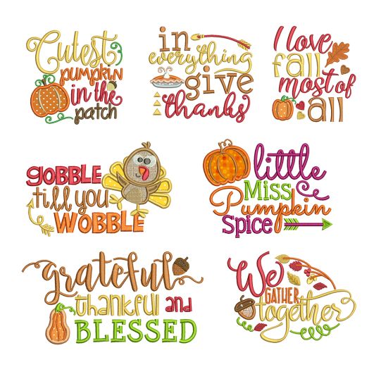 Fall Autumn Harvest Sayings Word Art Machine Embroidery Designs by JuJu
