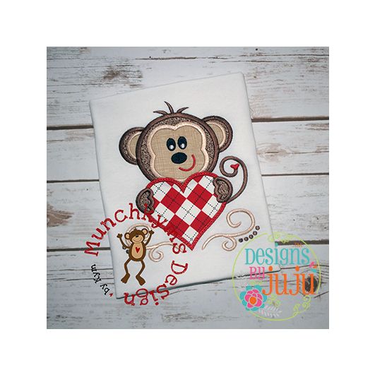 Heart Monkey Boy | Machine Embroidery Designs by JuJu