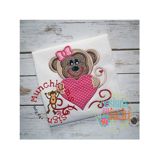 Heart Monkey Girl | Machine Embroidery Designs by JuJu