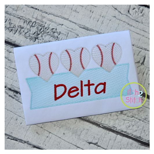 Heart Baseball Trio Banner Sketch Embroidery Design | Machine Embroidery Designs by JuJu