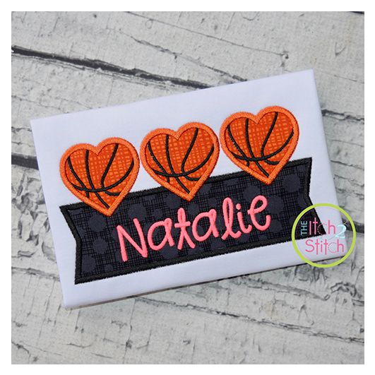 Heart Basketball Trio Banner Applique Design | Machine Embroidery Designs by JuJu