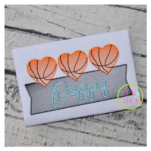 Heart Basketball Trio Banner Sketch Embroidery Design | Machine Embroidery Designs by JuJu