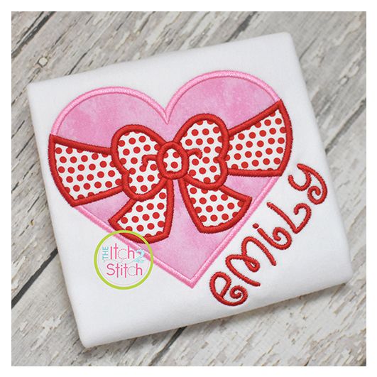Heart Big Bow Applique | Machine Embroidery Designs by JuJu