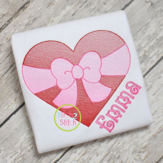 Heart Big Bow Sketch | Machine Embroidery Designs by JuJu