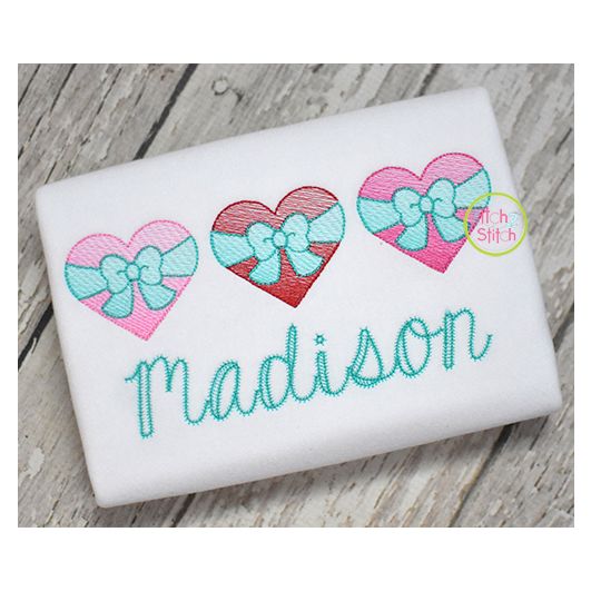 Heart Big Bow Trio Sketch | Machine Embroidery Designs by JuJu