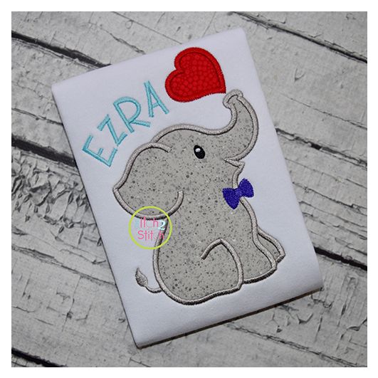 Elephant Blowing Heart Boy Applique | Machine Embroidery Designs by JuJu