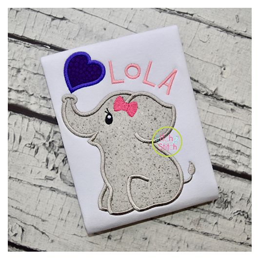 Elephant Blowing Heart Girl Applique | Machine Embroidery Designs by JuJu