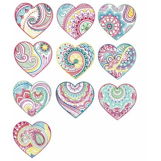 Mehndi Hearts Machine Embroidery Designs by JuJu