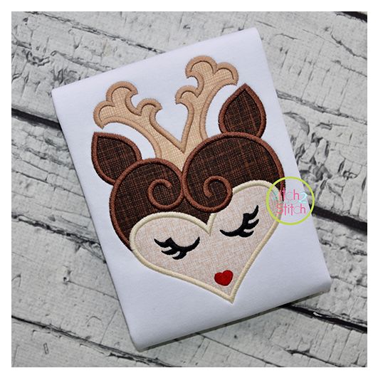 Heart Deer Face Applique | Machine Embroidery Designs by JuJu