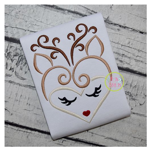 Heart Deer Face Embroidery | Machine Embroidery Designs by JuJu
