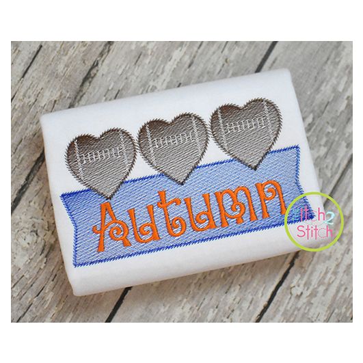 Heart Football Trio Banner Sketch | Machine Embroidery Designs by JuJu