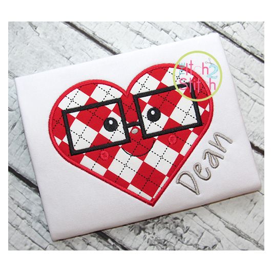 Heart Glasses Boy Applique | Machine Embroidery Designs by JuJu