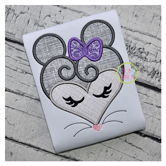Heart Mouse Face Applique | Machine Embroidery Designs by JuJu