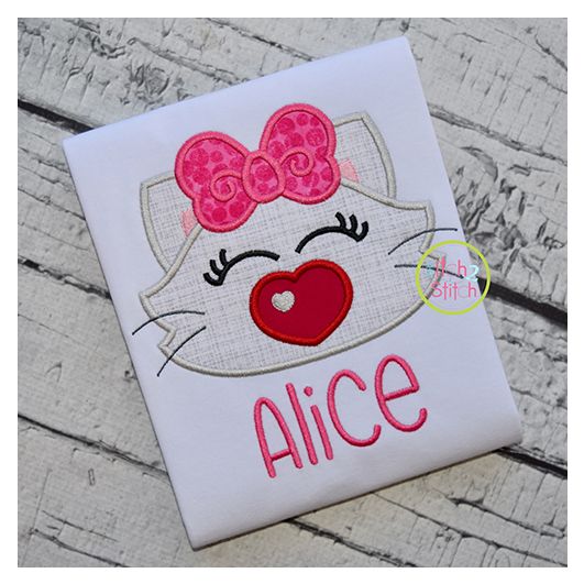 Heart Nose Kitty Girl Applique | Machine Embroidery Designs by JuJu
