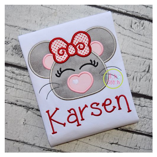 Heart Nose Mouse Girl Applique | Machine Embroidery Designs by JuJu