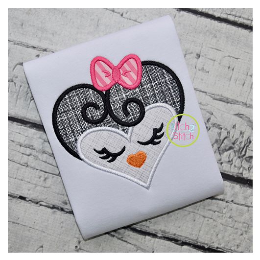 Heart Penguin Face Applique | Machine Embroidery Designs by JuJu