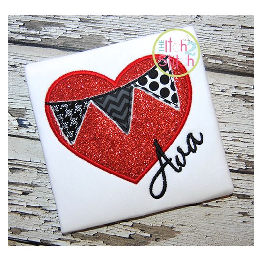Heart Pennant Applique | Machine Embroidery Designs by JuJu