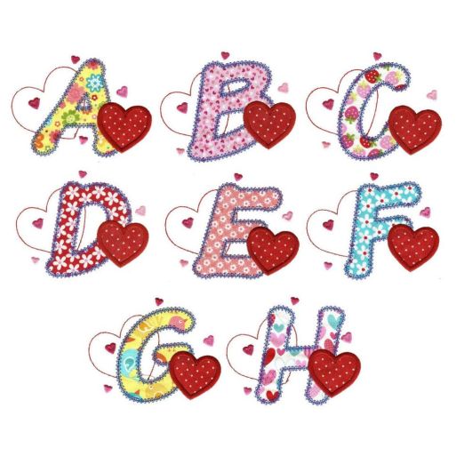 I Love Applique Alphabet Hearts Applique Machine Embroidery Designs by JuJu 