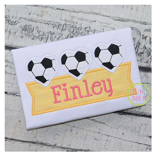Heart Soccer Ball Trio Banner Applique Design | Machine Embroidery Designs by JuJu
