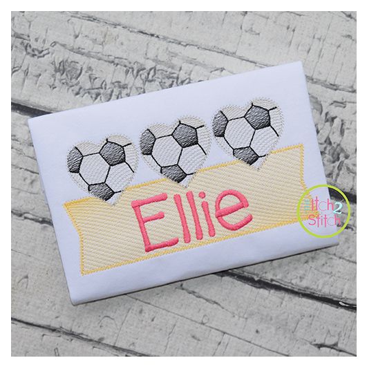 Heart Soccer Ball Trio Banner Sketch | Machine Embroidery Designs by JuJu