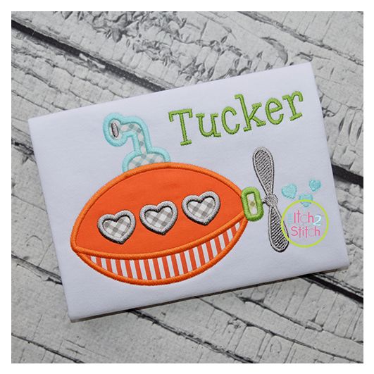 Heart Submarine Applique | Machine Embroidery Designs by JuJu