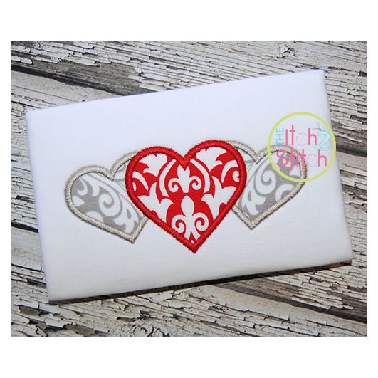 3 Hearts Trio Applique | Machine Embroidery Designs by JuJu