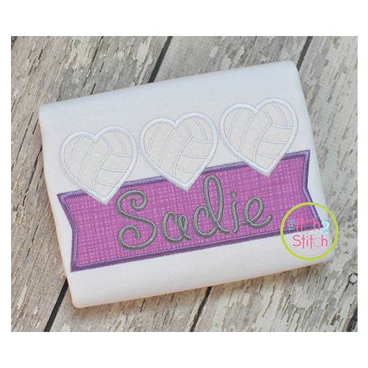 Heart Volleyball Trio Banner Applique Design | Machine Embroidery Designs by JuJu