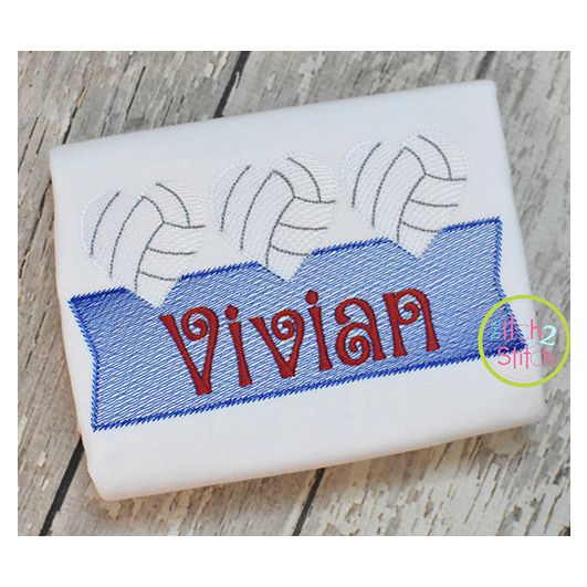 Heart Volleyball Trio Banner Sketch Embroidery Design | Machine Embroidery Designs by JuJu