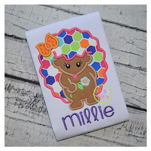 Hedgehog Girl Flower Applique | Machine Embroidery Designs by JuJu
