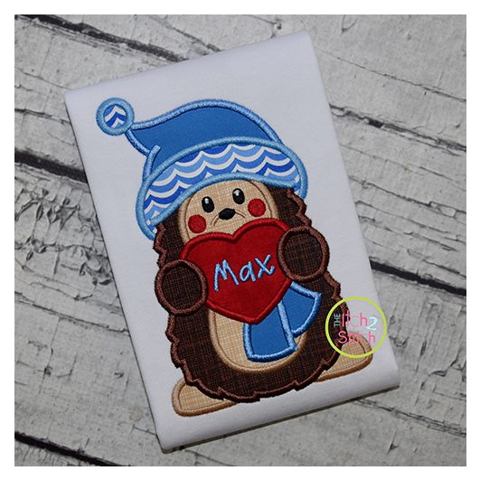 Hedgehog Holding Heart Boy Applique | Machine Embroidery Designs by JuJu
