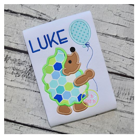 Hedgehog with Balloon Applique | Machine Embroidery Designs by JuJu