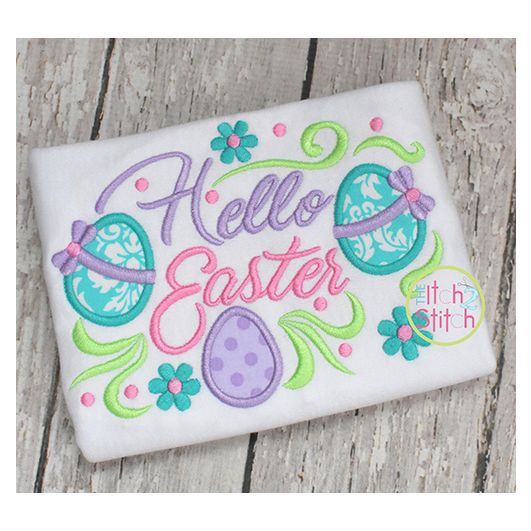 Itch 2 Stitch Hello Easter Applique Digital Embroidery Machine Designs by JuJu