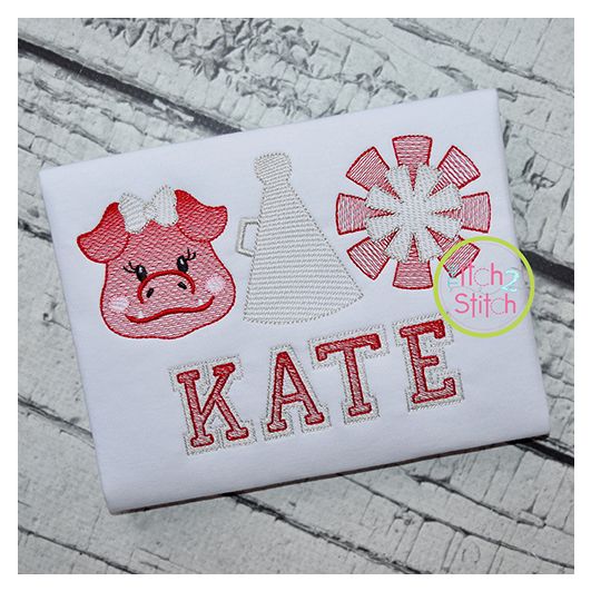 Hog Cheer Trio Sketch Embroidery | Machine Embroidery Designs by JuJu