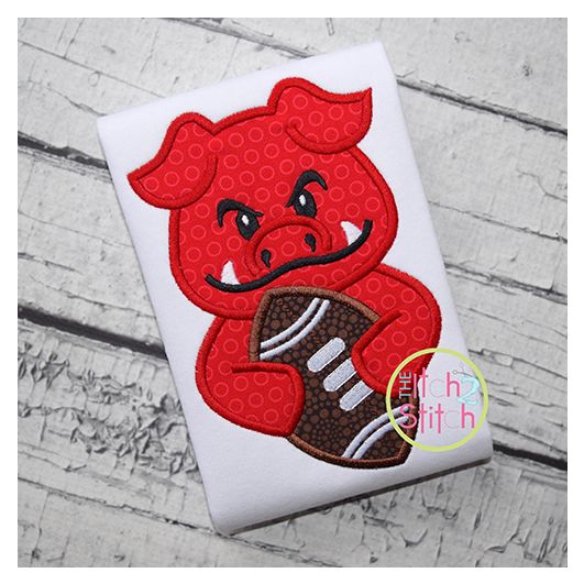Hog Football Mascot Applique | Machine Embroidery Designs by JuJu
