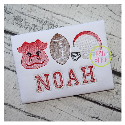 Hog Football Trio Sketch Embroidery | Machine Embroidery Designs by JuJu