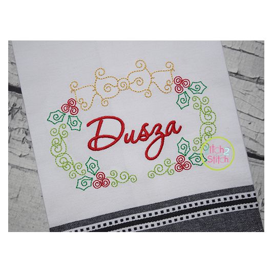 Swirly Holly Bow Frame Bean Stitch Embroidery | Machine Embroidery Designs by JuJu