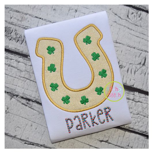 Horseshoe With Shamrocks Applique | Machine Embroidery Designs by JuJu