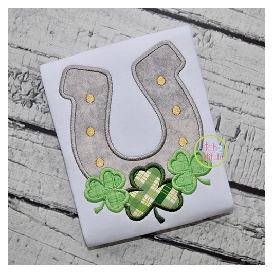 Horseshoe With Shamrocks Trio Applique | Machine Embroidery Designs by JuJu