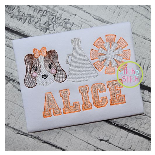 Hound Dog Cheer Trio Sketch Embroidery | Machine Embroidery Designs by JuJu
