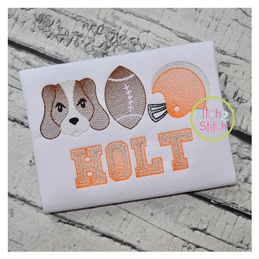 Hound Dog Football Trio Sketch Embroidery | Machine Embroidery Designs by JuJu